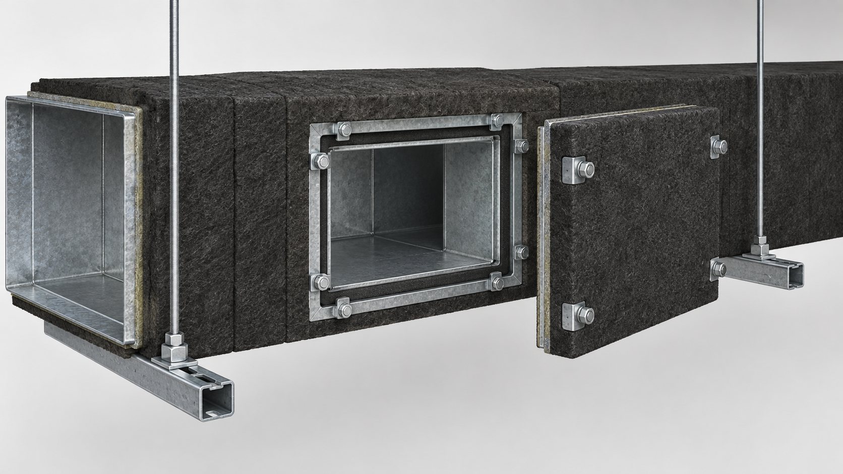 Illustrative fire-resisting duct access-door assembly with paired support rods